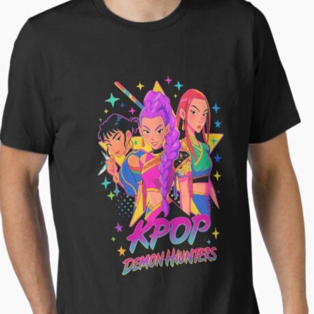 Fire! KPop Demon Hunters Huntrix Black T-shirt Tee Dopamine 3XL Unisex